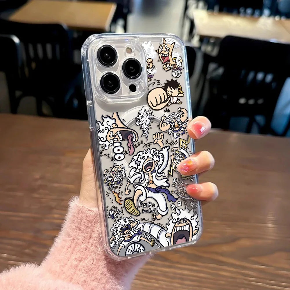 HOT Anime Ones Pieces Magnetic Phone Case for iPhone 17 16 15 14 13 12 11 8 7 Air Plus Pro Max X XR XSMax Soft Clear Tpu Cover