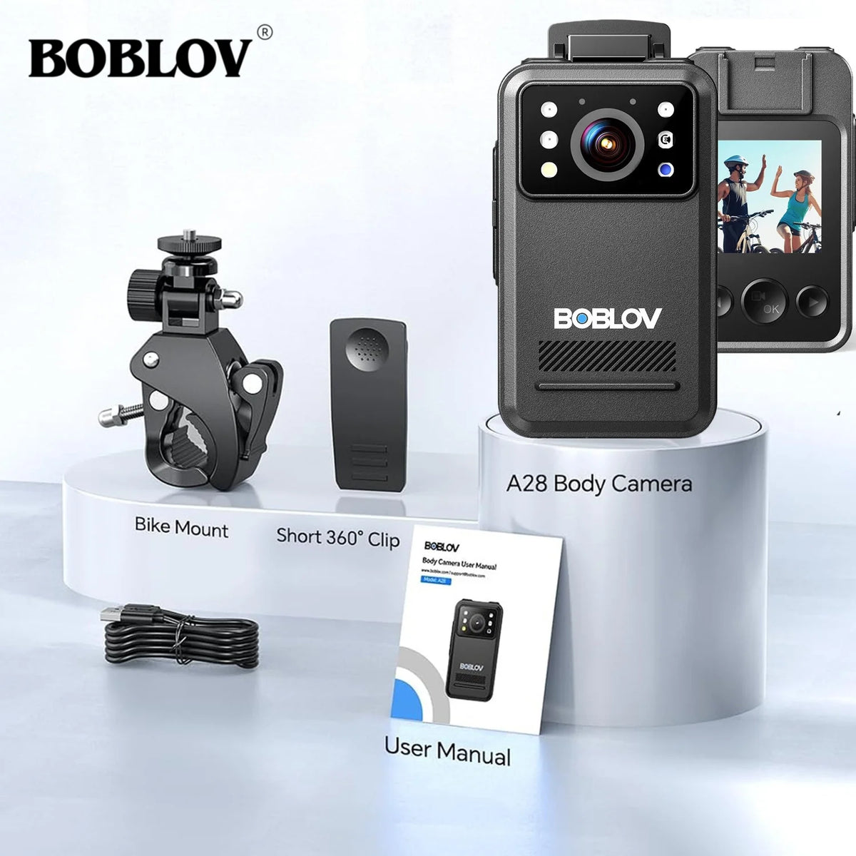 BOBLOV Mini Camera 1.54 Inch Display 2K 9 Hours Battery Recording Cam with Night Vision Wearable Body Camera for Bike Riding