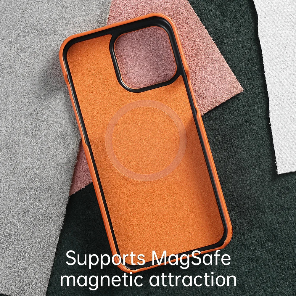 LANGSIDI Natural Cowhide Leather for Magsafe Case for iPhone 16 15 Pro Max Promax 15Pro 16Pro Luxury Magnetic Phone Back Cover