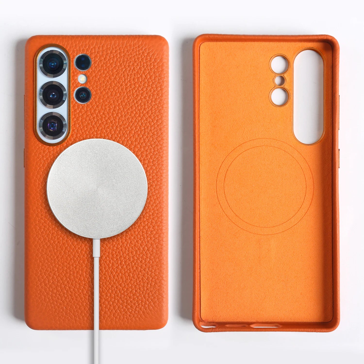 For Magsafe Magnetic Lychee Genuine Leather Case For Samsung Galaxy S26 S25 Plus S24 FE S21 S22 S23 Ultra Back Cover Phone Case