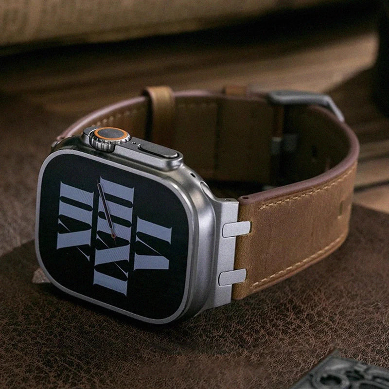 Ap Crazy horse pattern Leather strap For Apple watch band 44mm 45mm 46mm NEW Design bracelet series 5 6 SE 7 8 9 10 ultra/2 49mm