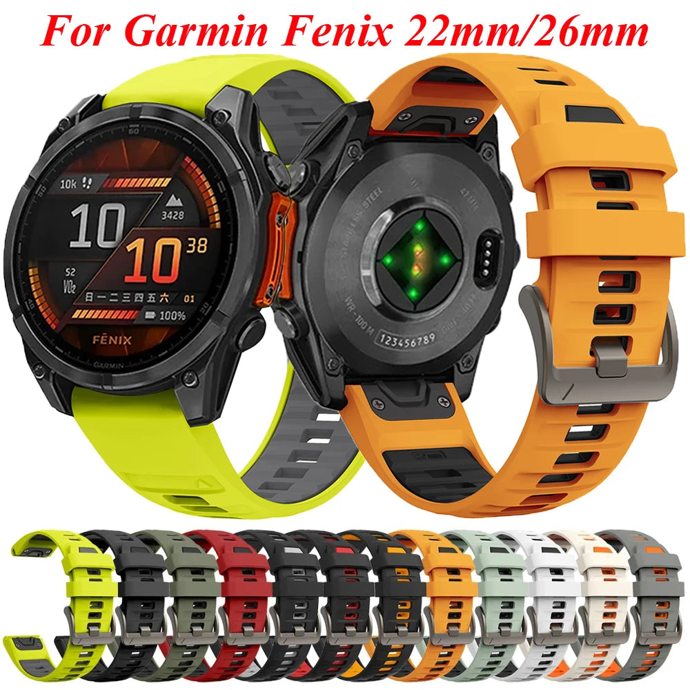 QuickFit 22mm 26mm Silicone Strap For Garmin Fenix 8 7 7X 7Pro 6X 6 5 5X/Epix 2 47mm 51mm Sport Breathable Bracelet Watch Band
