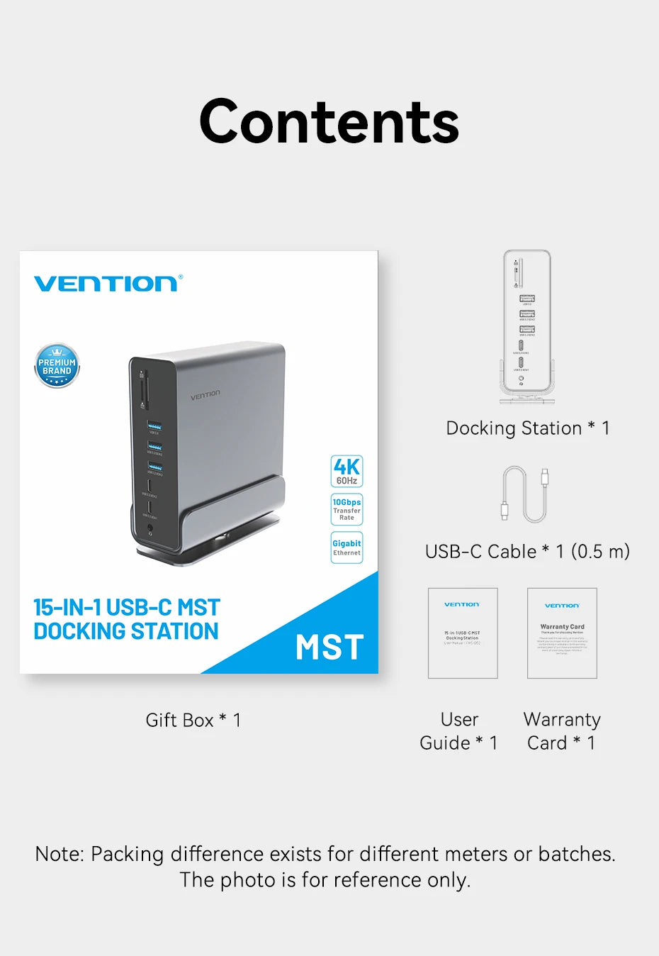 Vention USB C MST Docking Station 15 in 1 4K@60Hz HDMI DP Triple Monitor USB 3.2 HUB PD 100W Adapter for MacBook Win HP Laptop