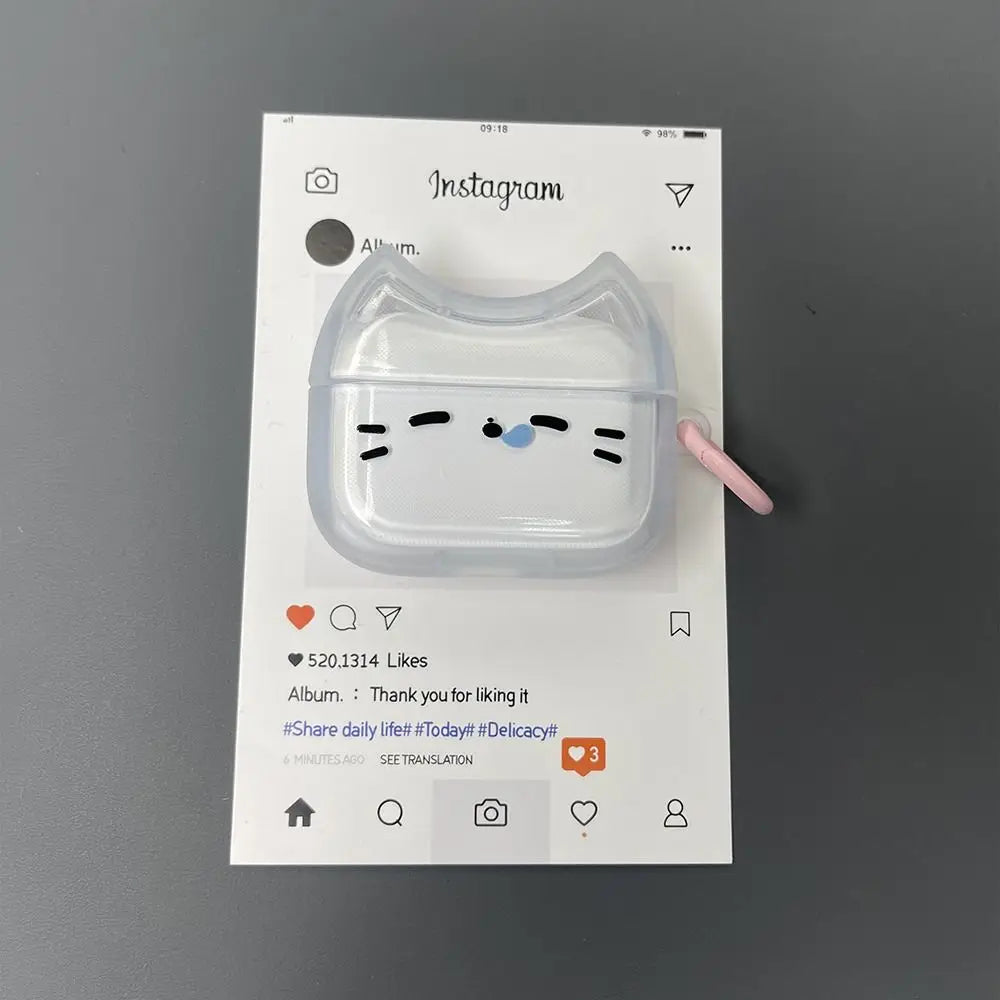 Dustproof Anti-Fall Sleepy Cat Earphone Case with Keyring Earbuds Cover Anti-scratch Shockproof for Airpods 4 3 2 1/ Pro/Pro2