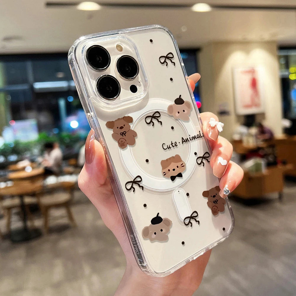 Cute Cat For Magsafe Wireless Charger Case For iPhone 17 16 15 14 11 12 13 Pro Max 17 Air Magnetic Shockproof Clear Phone Cover