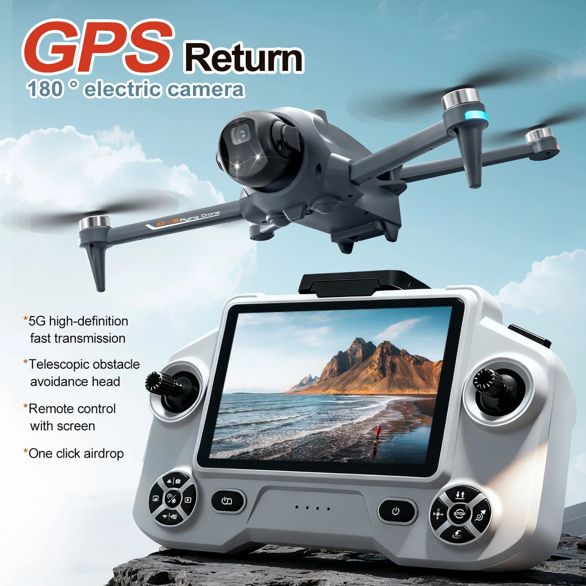 ZNLYRION YL059 GPS Foldable Drone With Large Screen Remote 180 Electric Adjustable Camera All Round Obstacle Avoidance Brushless Motor 5G FPV RC Quadcopter
