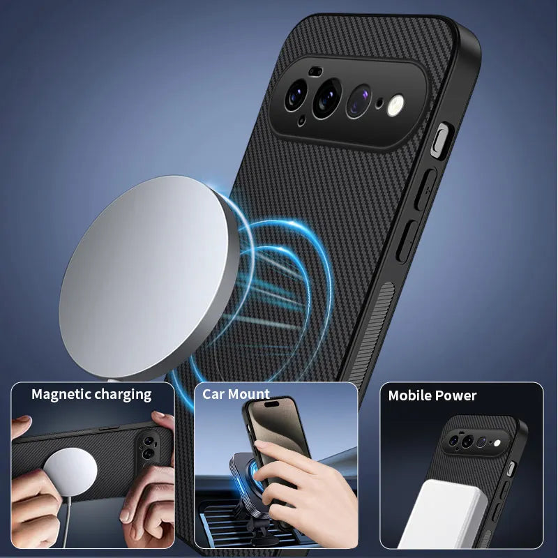 Hard PC+Carbon Fiber Texture For Magsafe Magnetic Case for Google Pixel 11 Pro 9 8 7 6 5 4 3 10 Pro XL 10A 9A 8A 7A 6A 5A 4A 3A