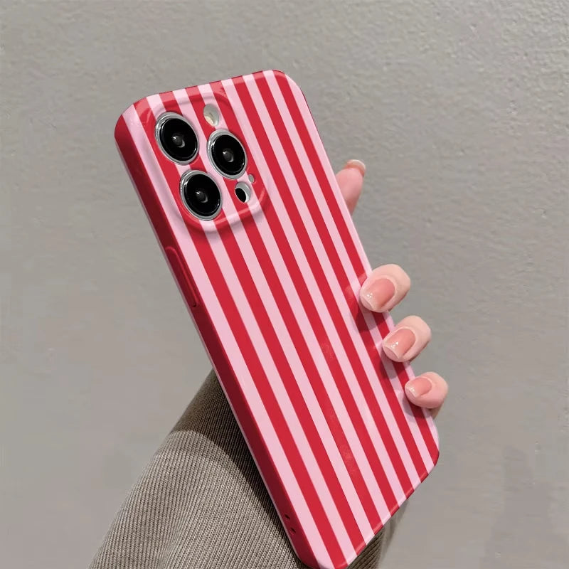 INS Fashion Pink Striped Phone Case for Samsung Galaxy S21 S22 S23 S24 S25 S26 Ultra Plus Note A73 A55 A35 A33 A25 A15 Cover