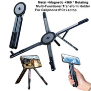 Portable Magnetic Phone Holder & Selfie Stick 3-in-1 Foldable Tripod Stand for iPhone iPad Tablet Laptop Desktop Use