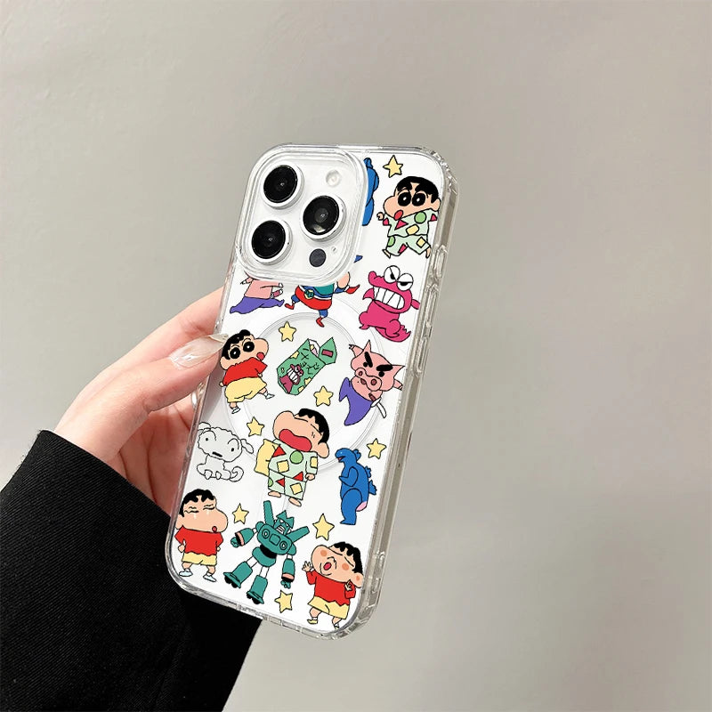 C-Crayon S-ShinChan Wireless Charging Case for iPhone 17 Air 16 E 15 14 Plus 13 12 Mini 11 Pro Max Transparent Silicone Cover