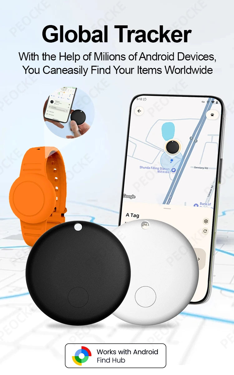 Smart Location Tag With Adjustable Silicone Wristband Works with Android Google Find Hub Anti-Lost GPS Tracker Bluetooth Locator
