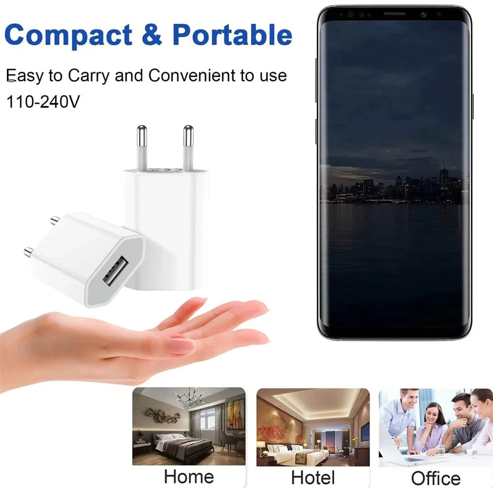 5V 1A USB Charger Fast Charging Mobile Phone Travel Wall Charger For iPhone Samsung Xiaomi Huawei Portable QC3.0 EU Plug Charger