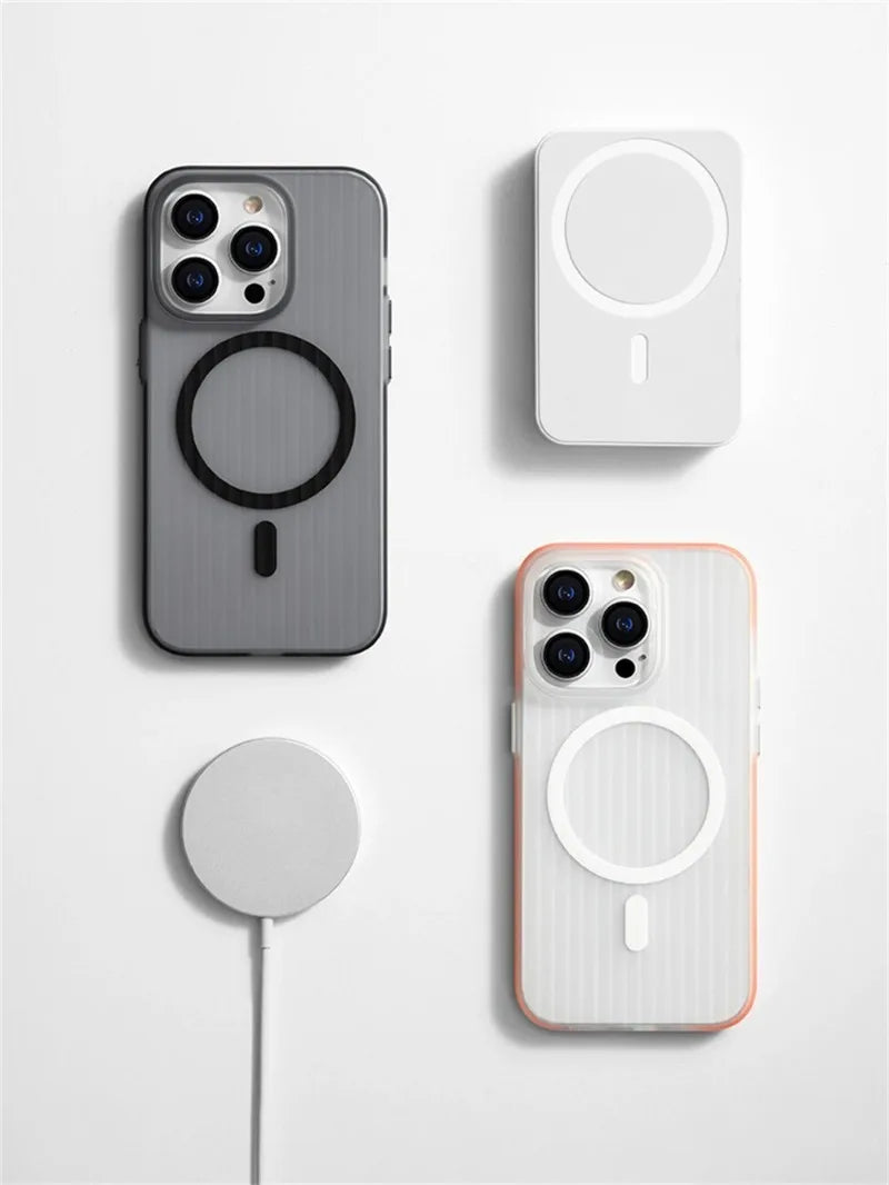 3D Corrugated Magsafe Magnetic Phone Case For iPhone 17 Air 16 15 14 13 12 Pro Max Plus Non-slip Hard Transparent Matte Cover