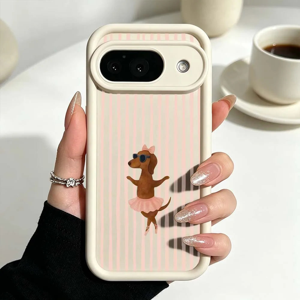 Cute Striped Dachshund Cover For Google Pixel 10 9 8 7 9a 8a 7a Pro XL Eye Ladder Phone Case