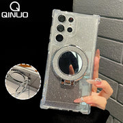 Glitter Magnetic Mirror Stand Holder Case For Samsung S24 S23 S22 S21 S20 Note 20 10 Ultra Plus FE For Magsafe Shockproof Cover