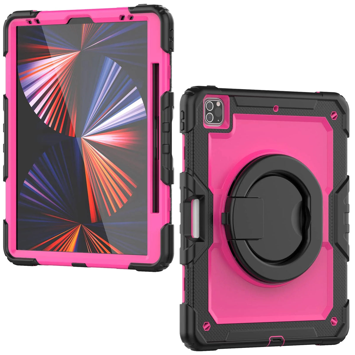 for iPad Pro 12.9'', Military Grade Shockproof Protective Silicone Cover 360 Folding Handle Grip + Handle Shoulder Strap