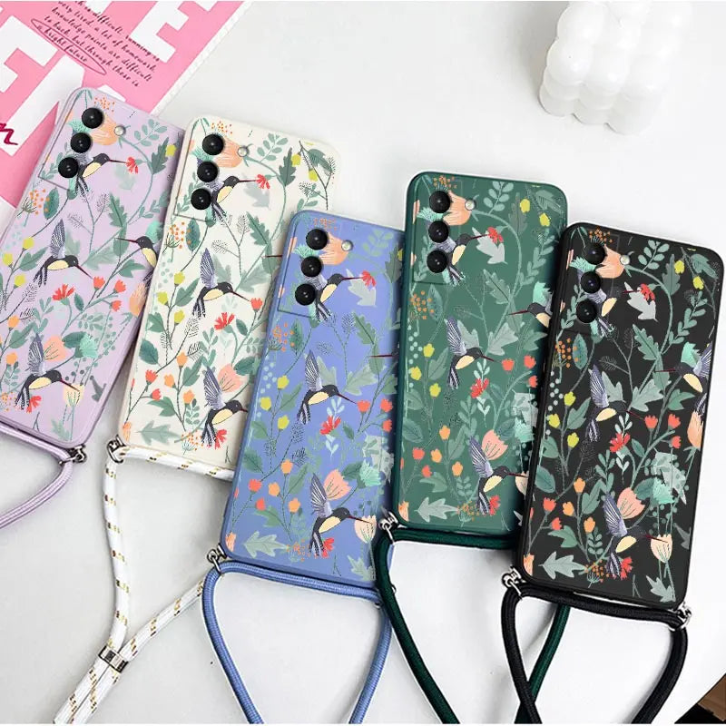 Free Bird Crossbody Lanyard Silicone Phone Case For Samsung Galaxy S23 S22 S21 S10 S8 Plus Note 20 ultra 10 Plus Cover