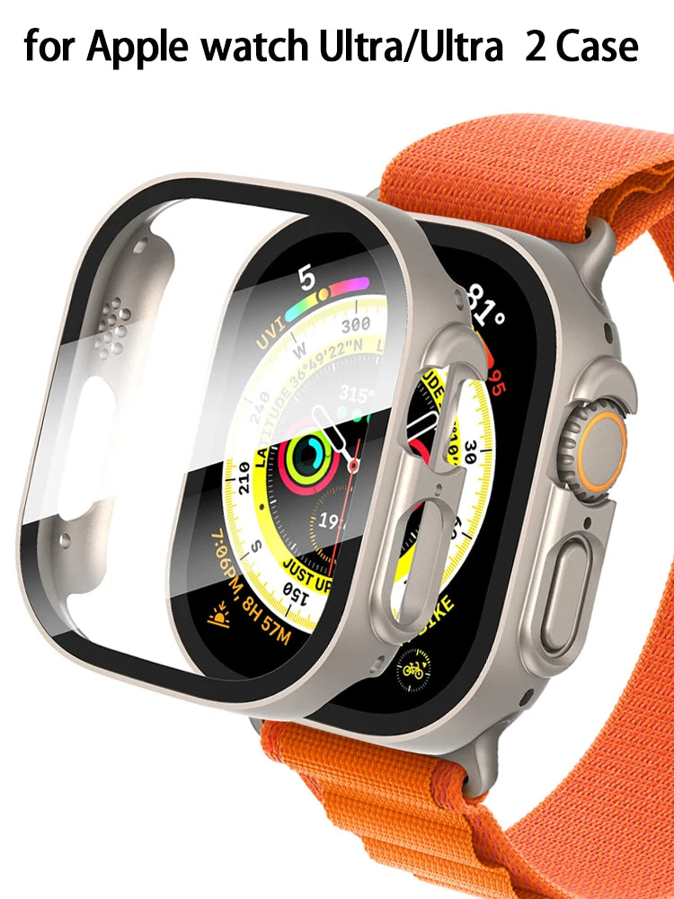 Cover For Apple Watch Ultra 2 Case 49mm Accessories PC Shockproof Bumper+Tempered Glass Screen Protector iwatch Series Ultra 2