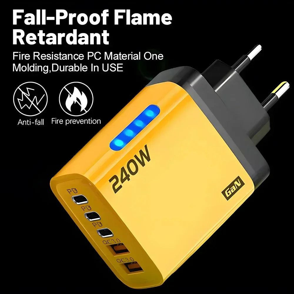 PD 240W Type C GaN Fast Charge Charger Multi Ports High Speed USB Charging Adapter For iPad iPhone Samsung Huawei Xiaomi Oneplus