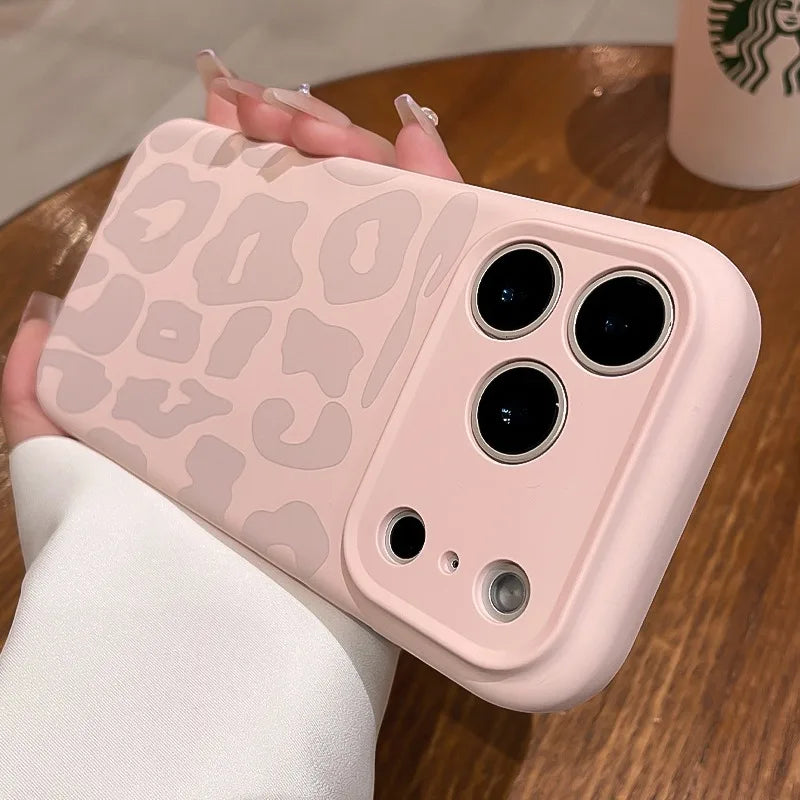 Leopard Pattern Liquid Silicone Case for iPhone 17 16 Pro Max Air 14 15 Plus 11 12 Camera Control Button Soft Shockproof Cover