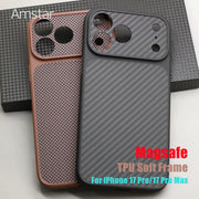 Carbon Fiber Magnetic Case TPU Soft Frame for iPhone 17 Pro Max / 17 Pro Kevlar Aramid Fiber Anti-fall Magnetic Case