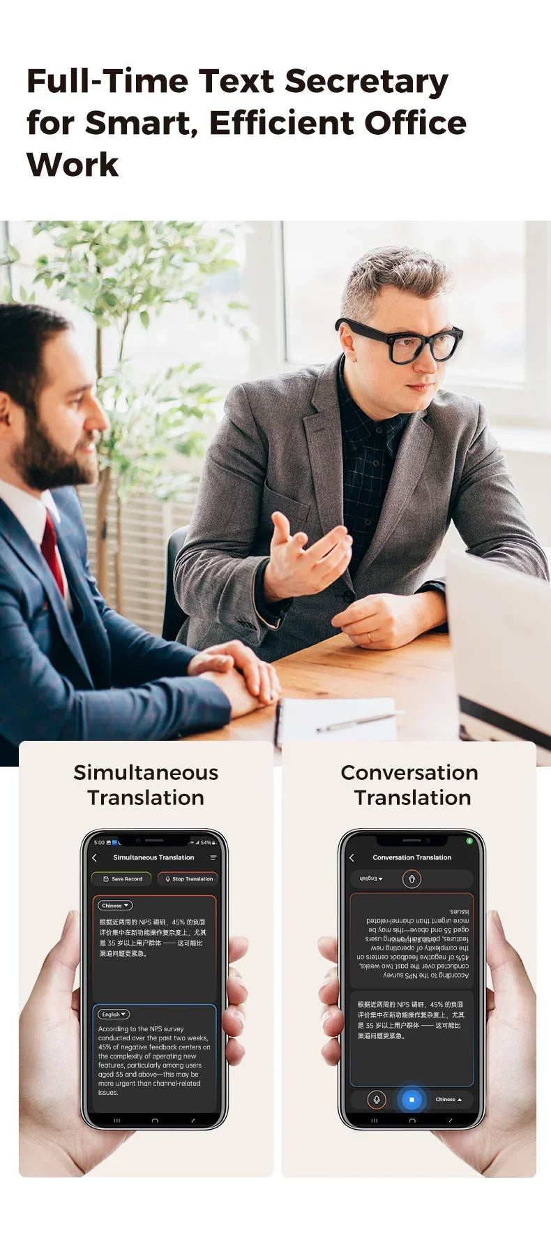 MOGCO Smart AI Glasses, 8MP Camera, Real-time Translation, 3600mAh Charging Case, 43.6g Ultra Lightweight Portable Eyeglasses