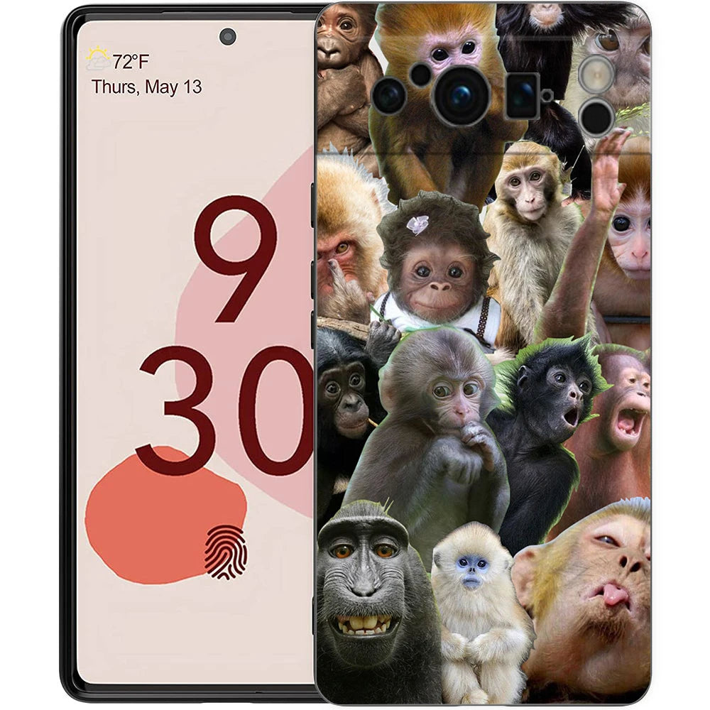 Luxury Phone Case For Google Pixel 10 9 8 9A 8A 7 7A 6 Pro XL 6A 5G Black Soft Back TPU Cover Cute Funny Monkey