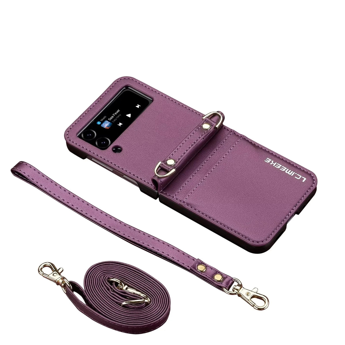 Crossbody Cards Solt Wallet Leather Case For Samsung Galaxy Z Flip 8 7 FE 6 5 4 3 5G Flip6 Flip7 Hand Strap Lanyard Pocket Cover