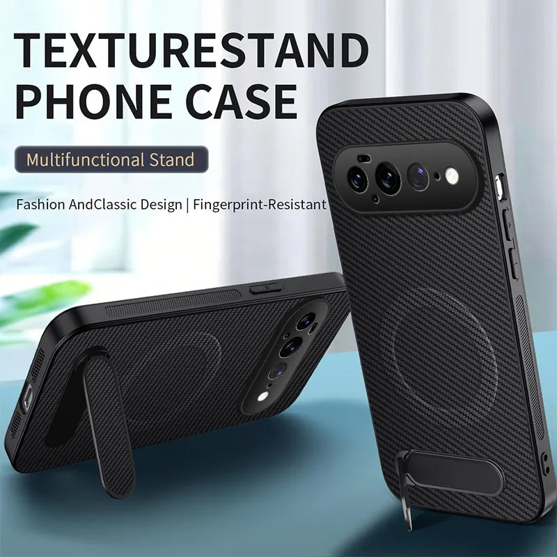 Carbon Fiber Leather Phone Case for Google Pixel 11 10 9 Pro XL 6A 7A 8A 9A 10A 7 8 Pro Magnetic Wireless Charging Bracket Cover