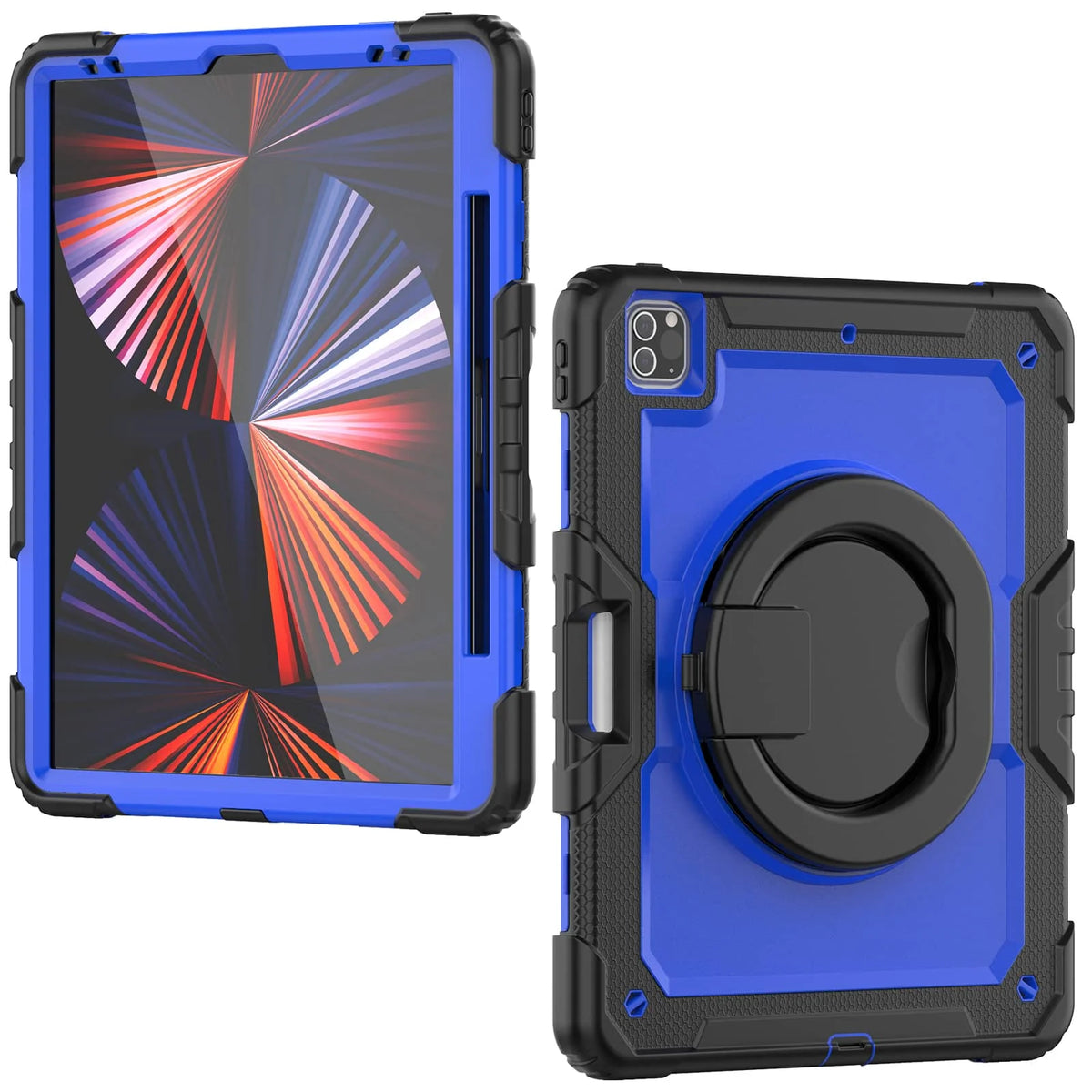 for iPad Pro 12.9'', Military Grade Shockproof Protective Silicone Cover 360 Folding Handle Grip + Handle Shoulder Strap