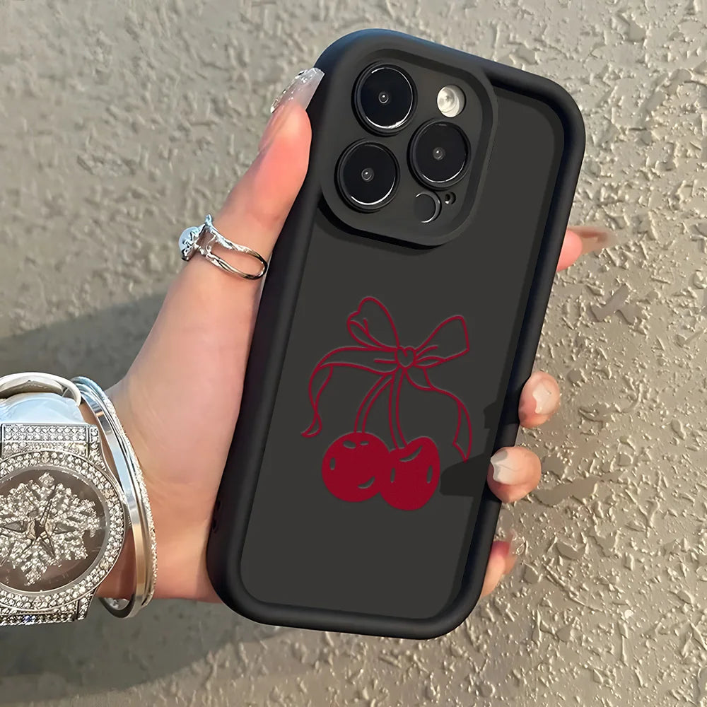 Red Cherry Phone Case For iPhone 13 17 Pro Max Case iPhone 11 16 15 14 Plus 12 16Pro XS Max XR X Cases Soft Silicone Back Cover