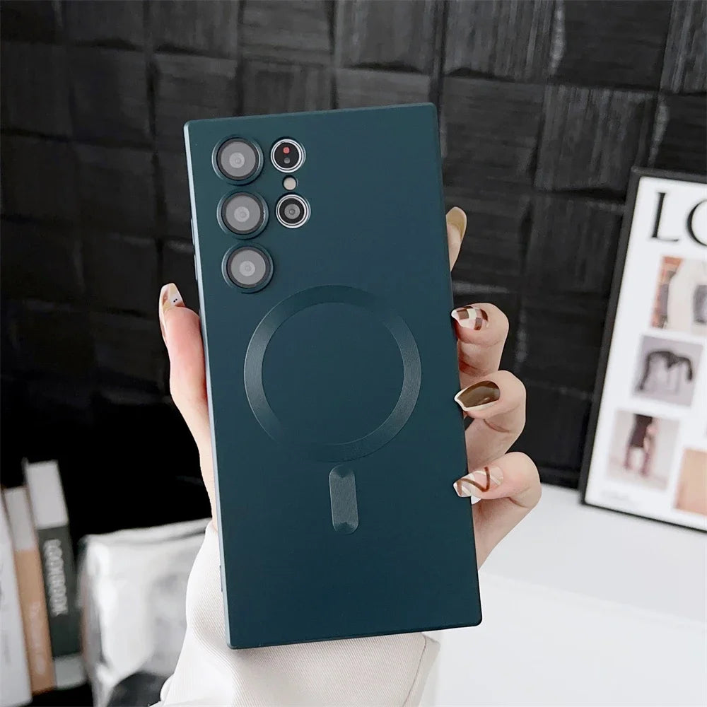 Luxury Matte Magnetic Case for Samsung S25 S24 S23 S22 Ultra S21 S20 Plus Capa for Samsung Note 20 Ultra Magsafe Phone Cover