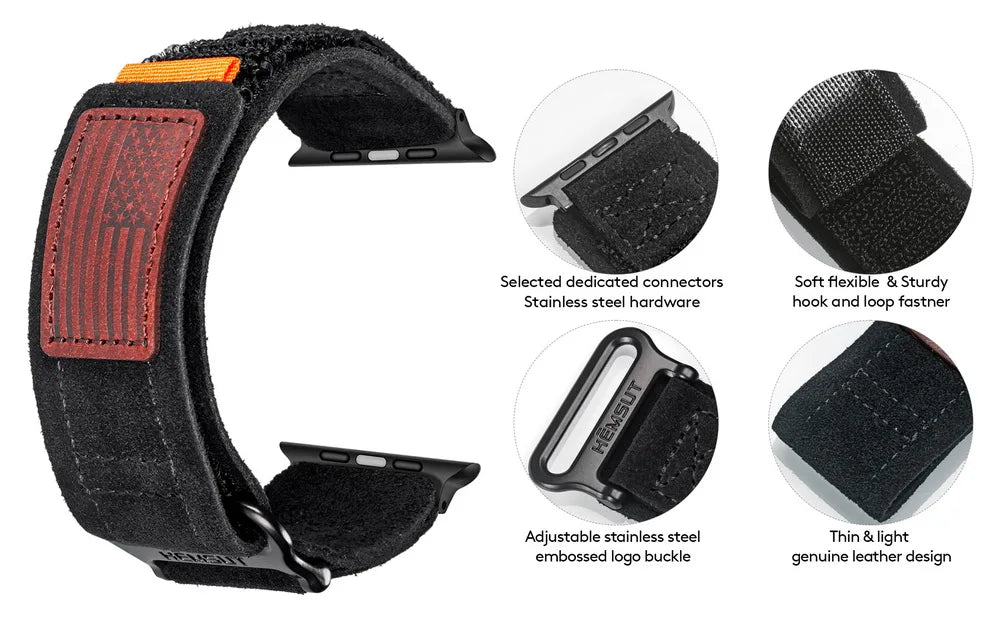 HEMSUT For Apple Ultra Watch Band 49mm Leather Fashions Retro Wrist Straps Compatibility ultra2 Iwatch SE 40 41 42 44mm