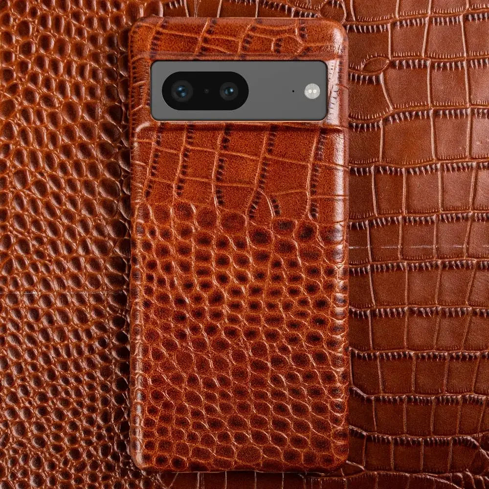 For Google Pixel 7 Pro Case Crocodile Grain Genuine Leather Phone Cover Pixel 10 6Pro 5A Capa Protective Etui Back Carcasa Shell