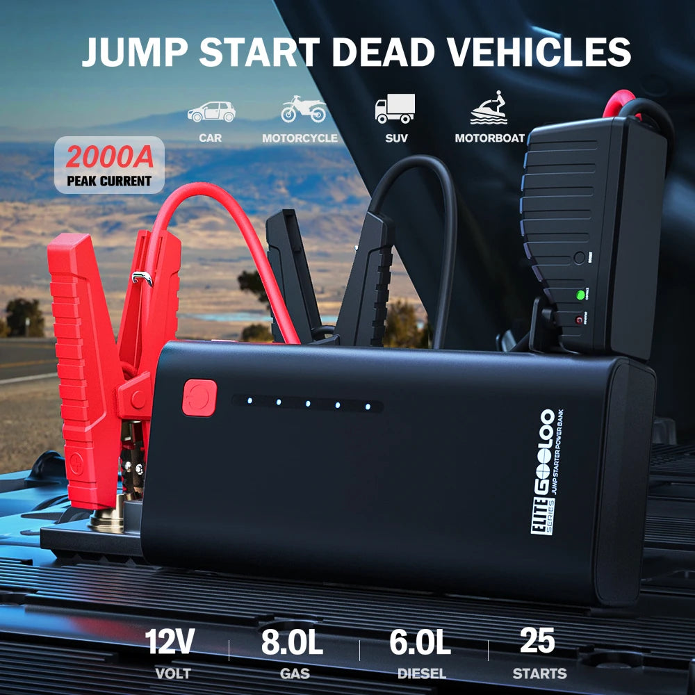 GOOLOO 12V Automotive Car Starting Device 48.84Wh Powerbank External Battery Booster 2000A Super Capacity Motorcycle Jump Start