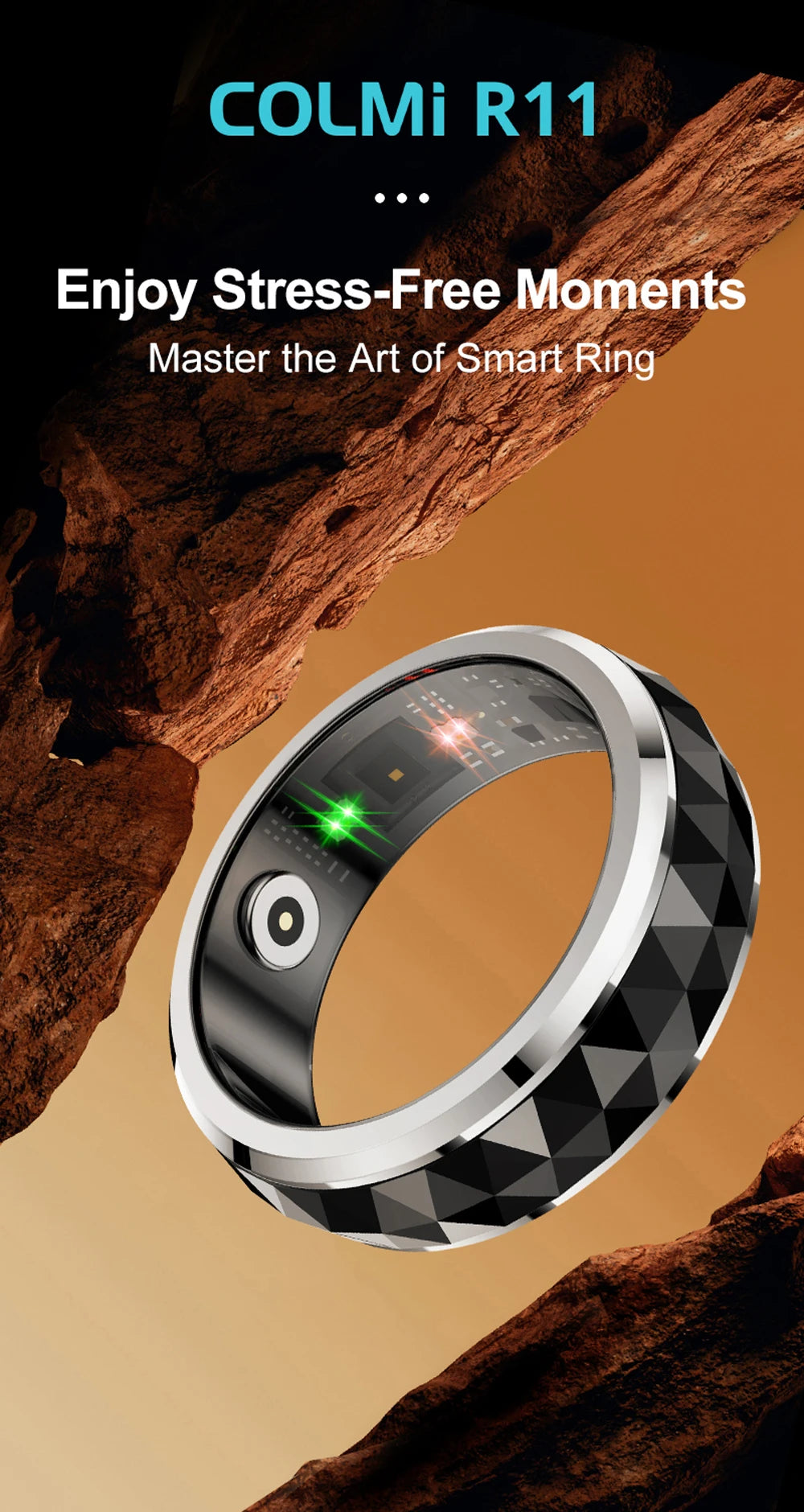 2024 COLMI R11 Smart Ring, Fidget Spinner Anxiety Relieve Ring with Charging Case for Men, Health Sleep Monitor, 5ATM Waterproof