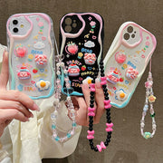 Cute 3D Pig Bracelet Wrist Chain Lanyard Clear Soft Phone Case For iPhone 17 16 13 14 15 Pro Max 11 12 XR XS X 7 8 Plus SE Cover
