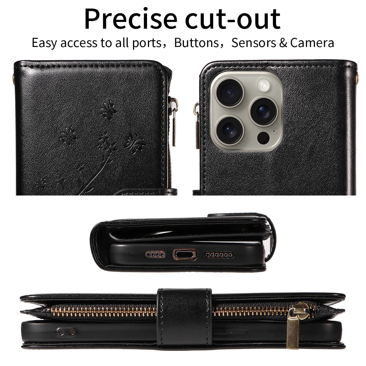 Multi-function Embossed Zipper Phone Case for Iphone 16promax 15 14 13 12 11 7 8 X XS XR PU Leather Flip Wallet Wallet Case