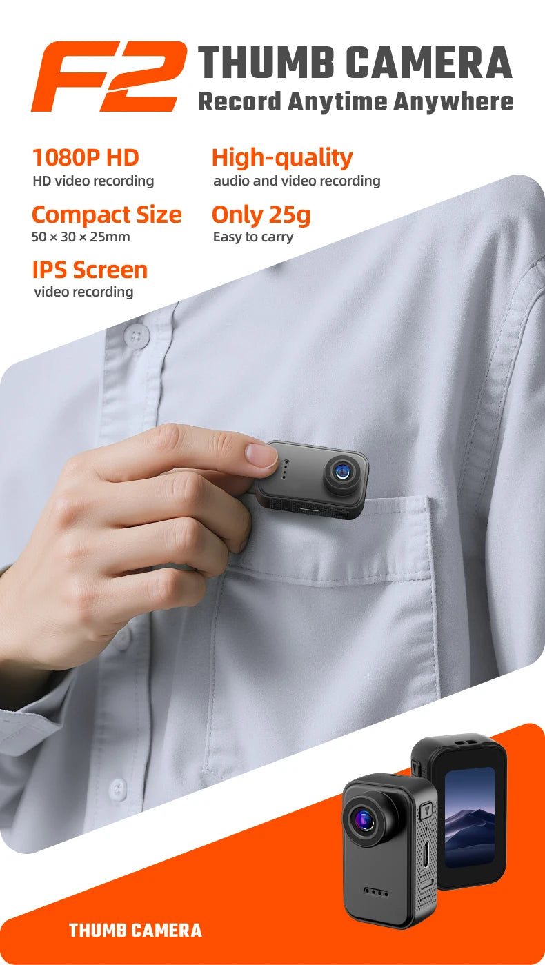 Magnetic Thumb Camera 1080P Body Camera For Outdoor Action Vlog 1920x1080P Video Recorder Ideal For Cycling Hiking And Walking