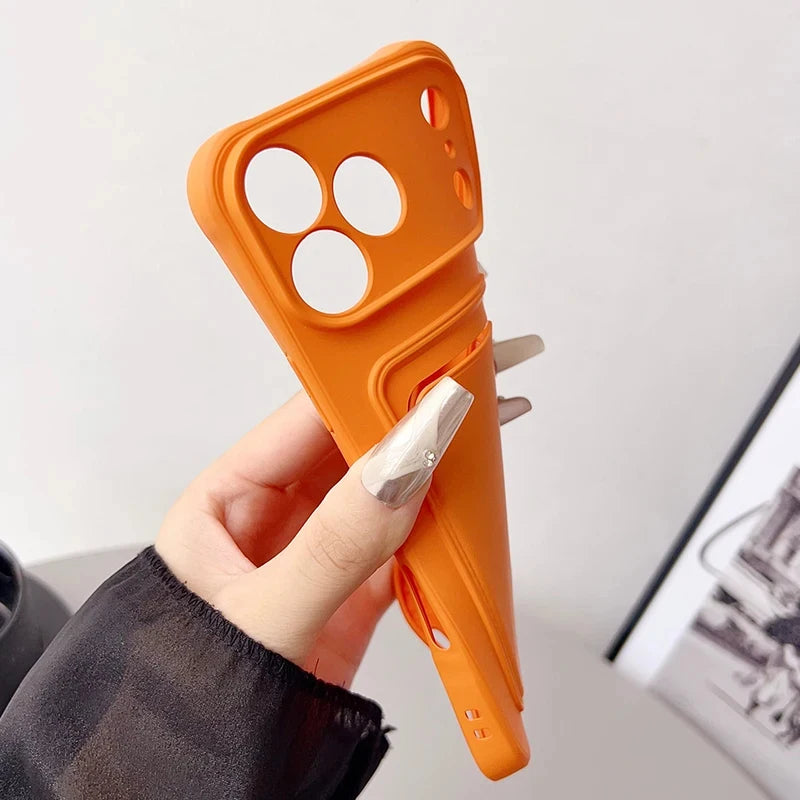 Fine hole sliding card holder silicone phone case for iPhone 17 17E 16E 16 15 14 13 12 11 Pro Max Air Mini shockproof soft Cover