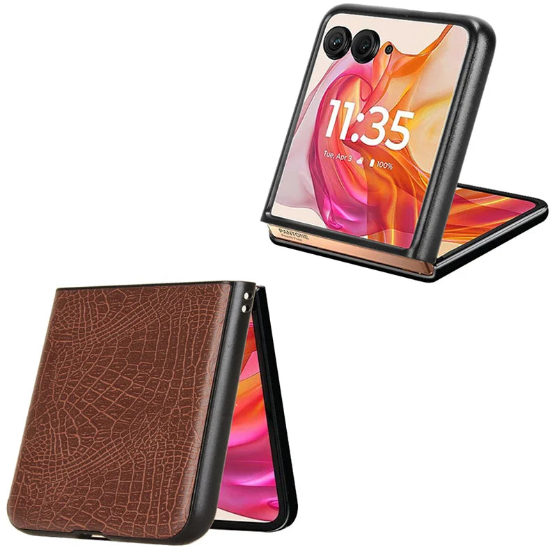 For Motorola Razr 50 Ultra Feels Smooth Fashion Crocodile Pattern PU Leather Hard Back Cover for Moto Razr Plus 2024 Phone Case