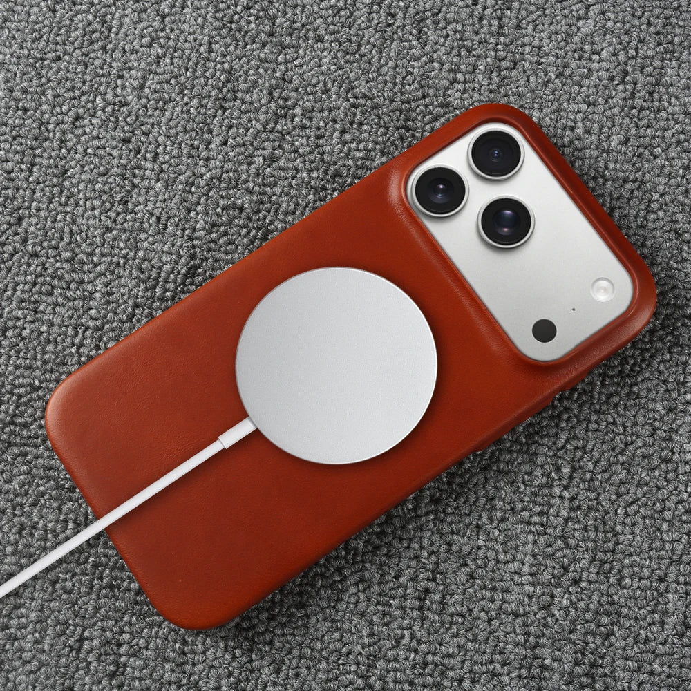 Luxury Genuine Leather Magnetic Phone Case For iPhone 17 Air 17e 16e 16 15 14 Plus 13 12 Mini 11 Pro Max For Magsafe Cover Funda