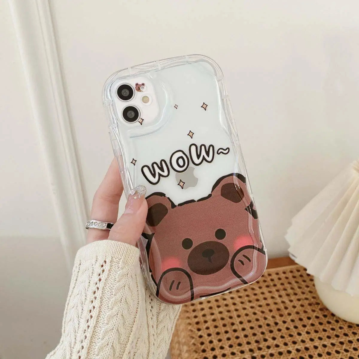 Cute Sweet Bow Bear Case For Samsung Galaxy S25 Ultra S22 S21 S20 Plus S21FE S20FE S25FE A31 Cartoon Silicone Wave Side Cover