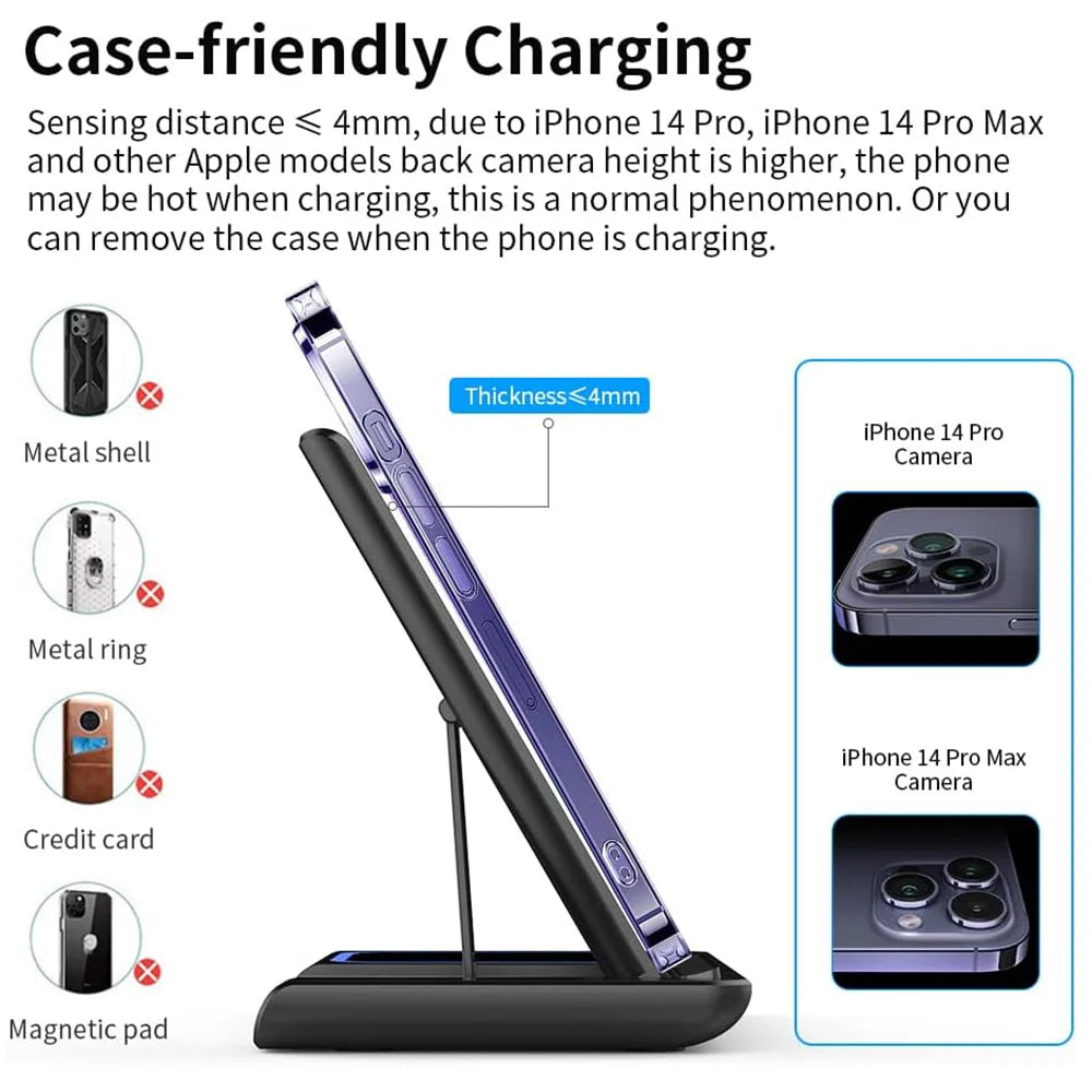 15W 3 in 1 Wireless Charger Stand Pad Foldable Fast Charging Station Dock For IPhone17 16 15 14 13 12 11 X 8 Apple Watch Airpods