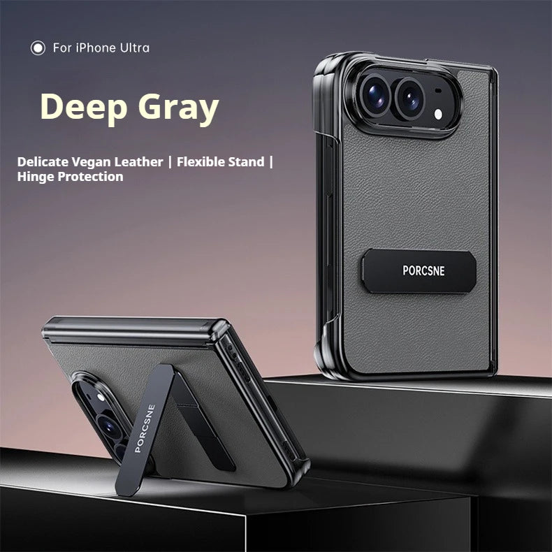 For iPhone Ultra Fold Case Luxury Matte Leather Ultra-Thin Skin-Friendly Folding Hinge Holder Shockproof Back Cover Accessories