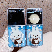 Cute polka dots Miffy Clear Folding Phone Case For Samsung Z Flip 8 7 6 5 4 3 flower Cartoon Miffy protect Cover Wrist Strap﻿﻿﻿﻿