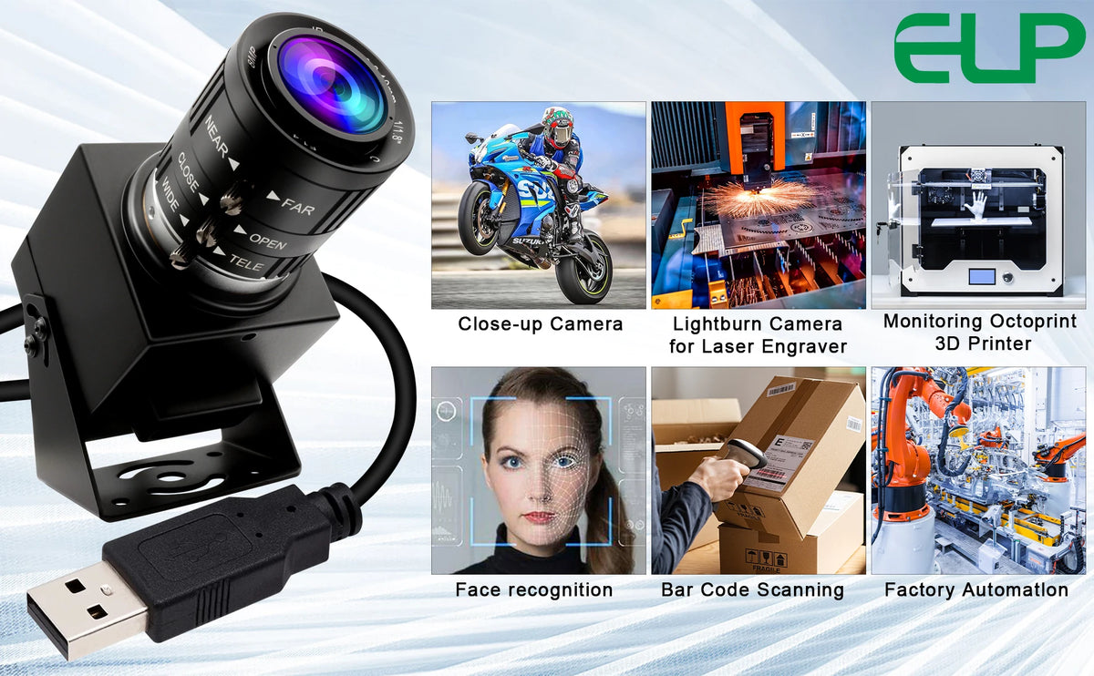 ELP 48MP USB Camera IMX586 8K CMOS UVC Mini USB Webcam Industrial Video Camera with 3.6-10mm Varifocal Zoom Lens