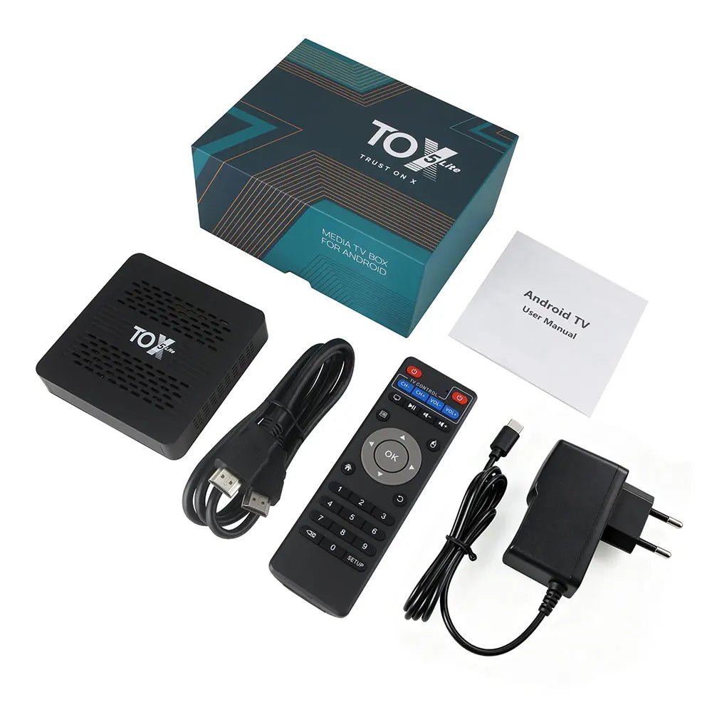 TOX5 Lite Android 14 Smart TV Box 2GB 32GB Amolgic S905X5M Wifi 1000M LAN BT Support H.265 4K 4K 60fpsMedia Player Set Top Box