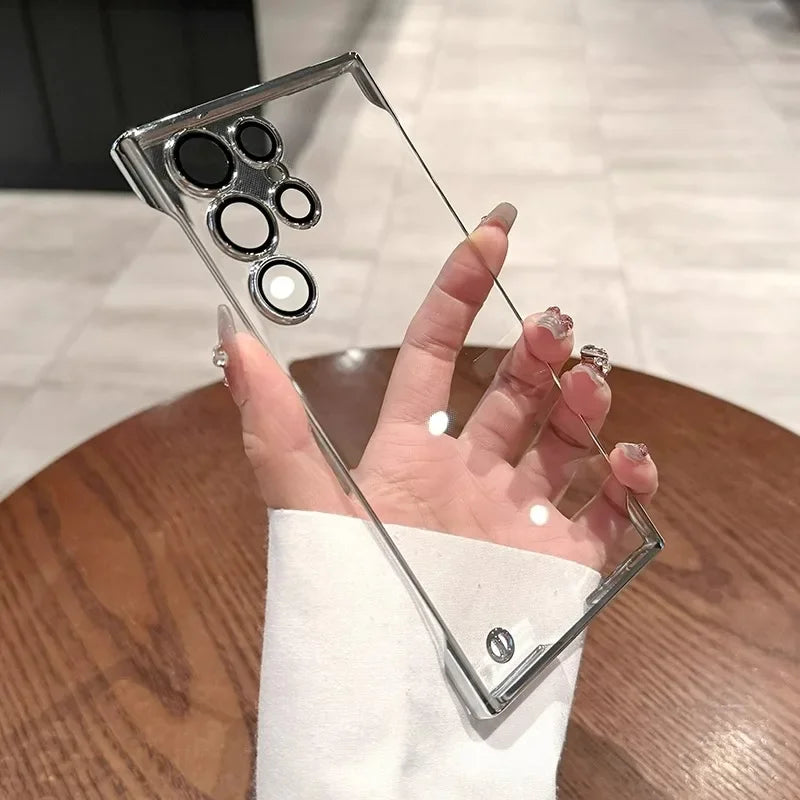 Luxury Plating Frameless Case For Samsung Galaxy S26 S25 S24 Ultra S23 Thin Transparent Camera Lens Protection Shockproof Cover