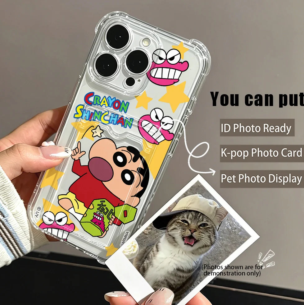 Crayons Shin-chans Card Hold Phone Case For Samsung Galaxy S26 S25 S24 S23 S22 S21 S20 FE Edge Plus Ultra M33 M53 M54 5G Airbag